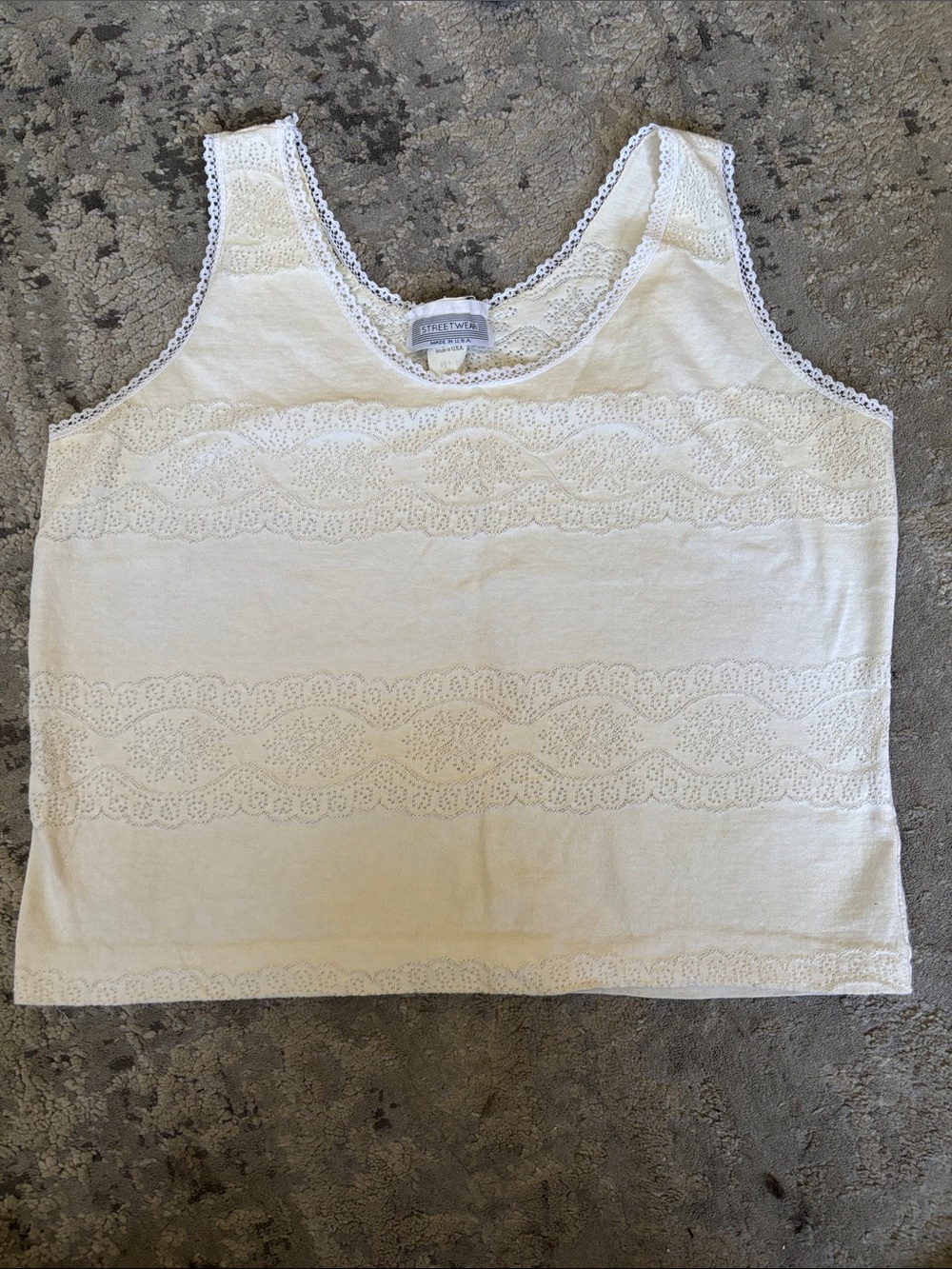 VINTAGE 80s Street wear Cream Lace-Detail Knit Tank